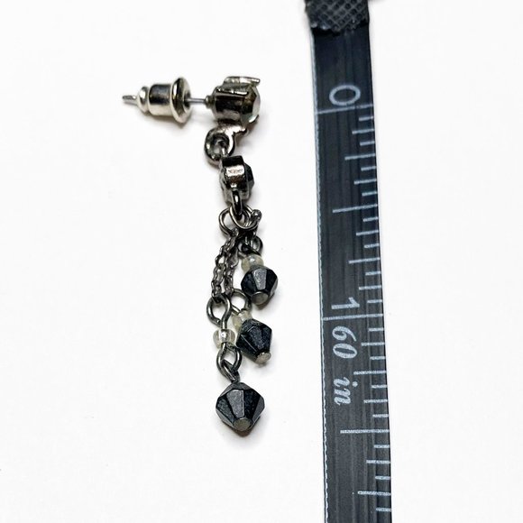 VINTAGE 1980's ART DECO 1940's STYLE RHINESTONE AND BLACK BEAD DROP EARRINGS - Picture 6 of 9